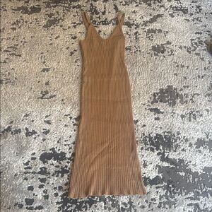 H&M Tan Ribbed Midi Dress